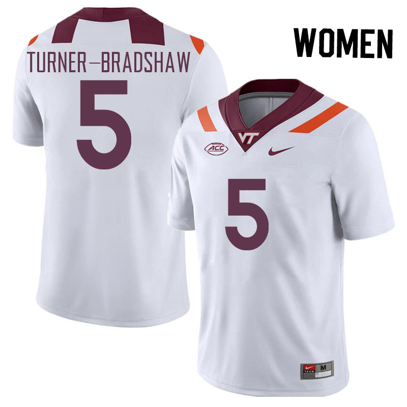 Women #5 Xayvion Turner-Bradshaw Virginia Tech Hokies College Football Jerseys Stitched Sale-White